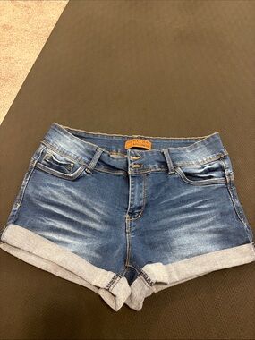 Wax Jean Distressed Blue Rolled-Hem Denim Shorts